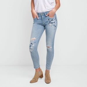 🌸 Silver Izzy Embroidered Skinny Jeans W28 L27 | Floral High Rise NWOT
